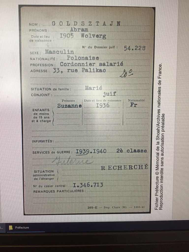 Pour cette fiche du second recensement, juillet 1941, RECHERCHE jusqu’à ce que les services de la préfecture recoupent leurs informations, précisant qu’il était INTERNE (depuis mai 1941 au camp de Beaune-la-Rolande).
